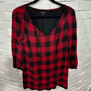 Madewell Red and Black Plaid Women's Top size M